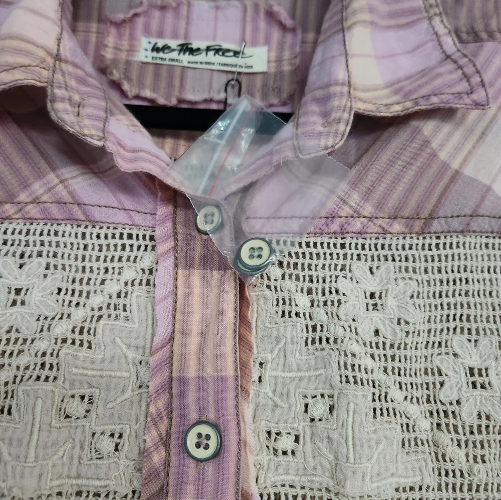 NWOT Free People Double Cross Cutwork Plaid Top $228 Retail! Size Xs - Picture 6 of 6